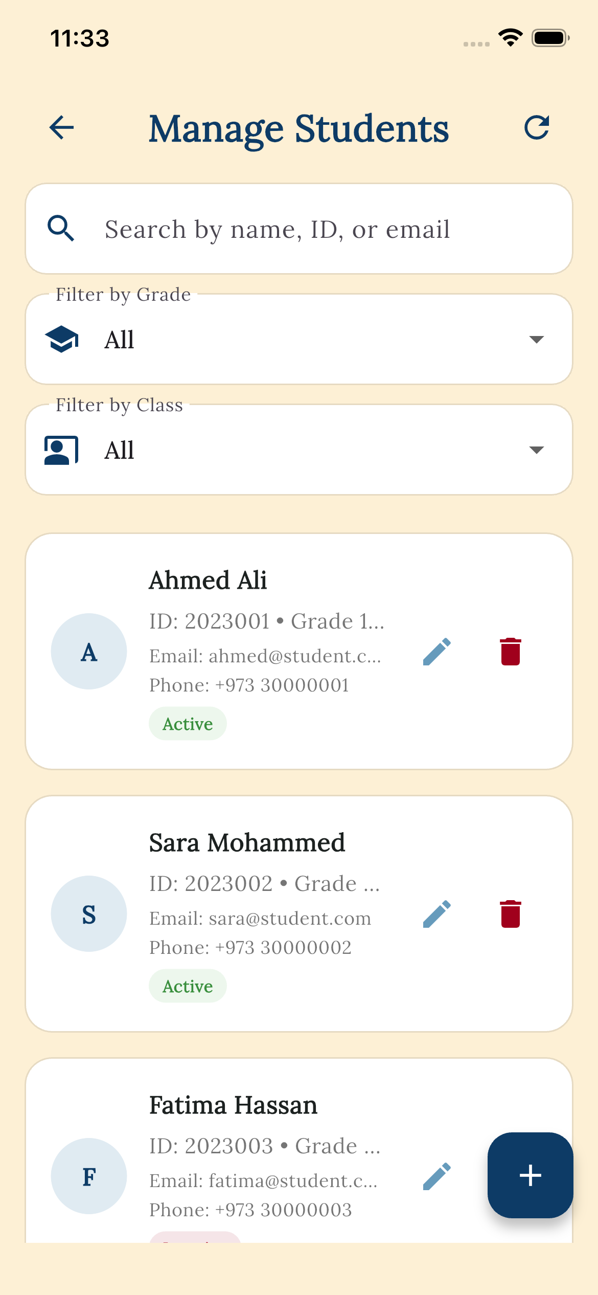 Admin schedule screen