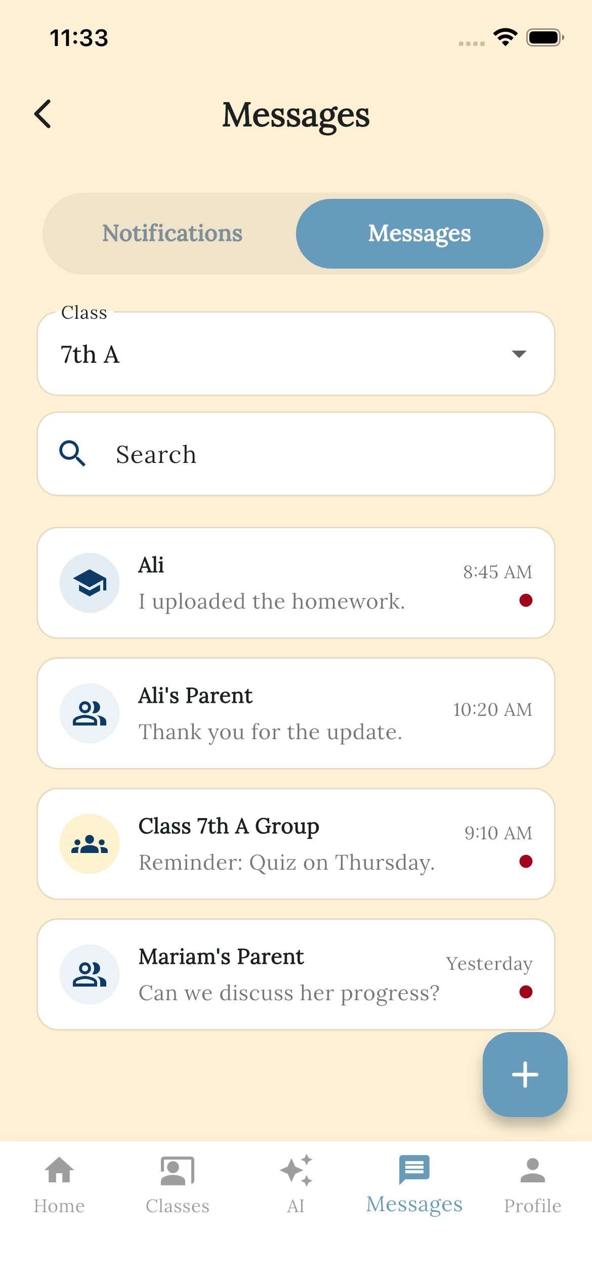 Teacher attendance screen