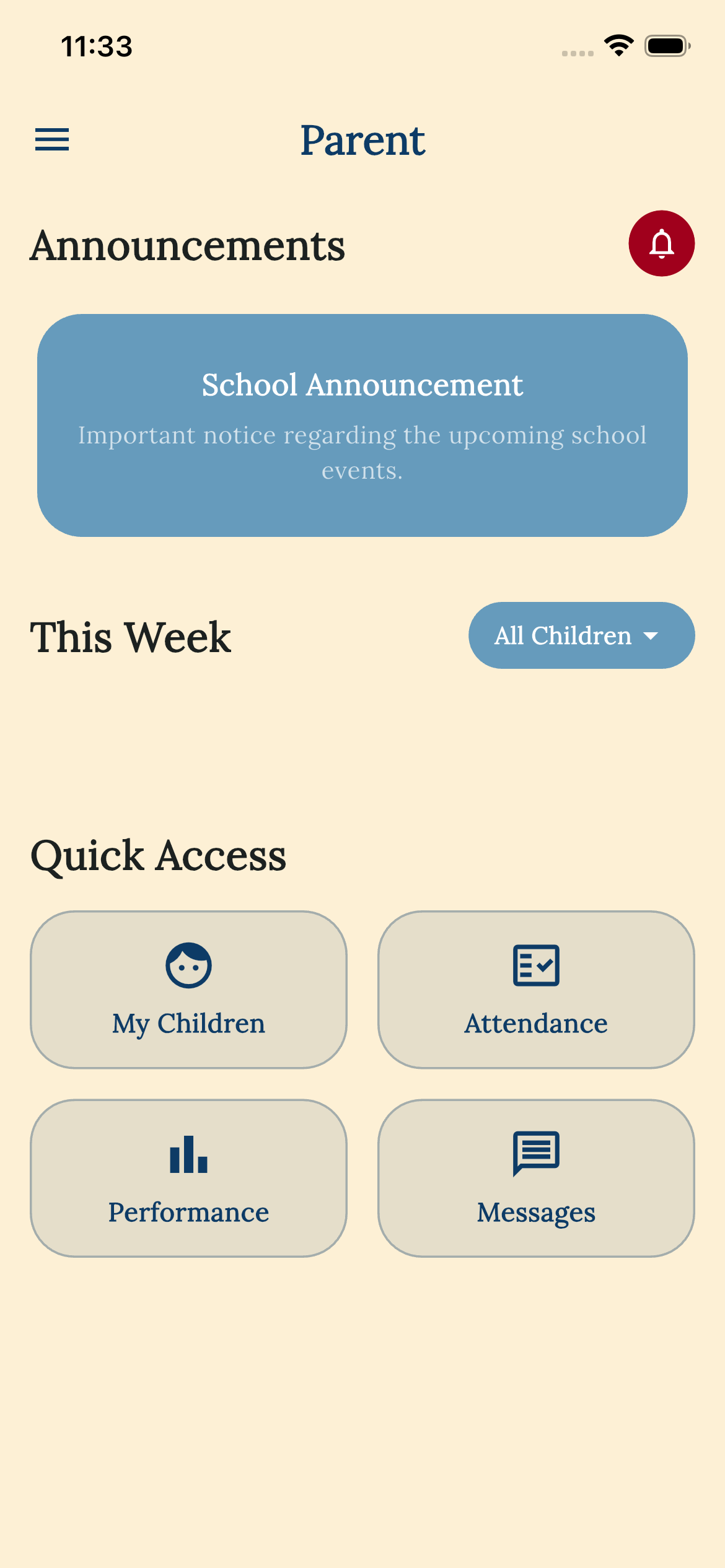 Parent dashboard screen